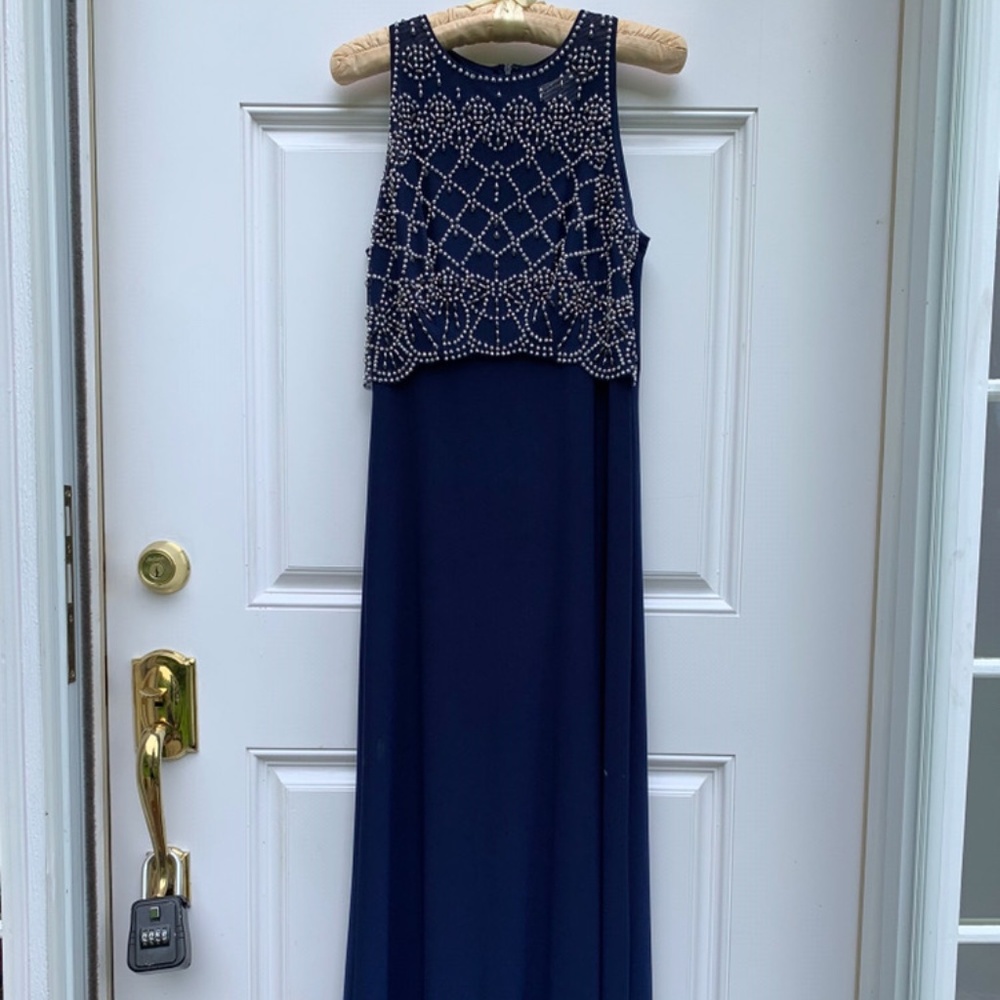 Macy's Navy Prom Dress with Beaded Bodice